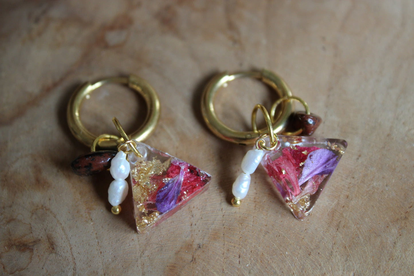 Boucles d’oreilles acier inoxydable, perle d’eau douce et pierre semi-précieuse