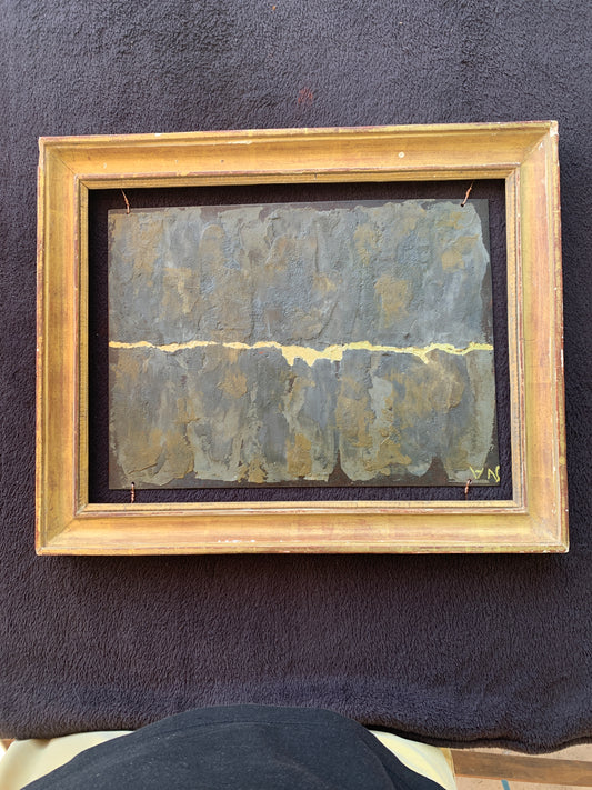 Tableau encadré en bois doré avec œuvre artisanale unique en ardoise naturelle, produit éco-responsable.