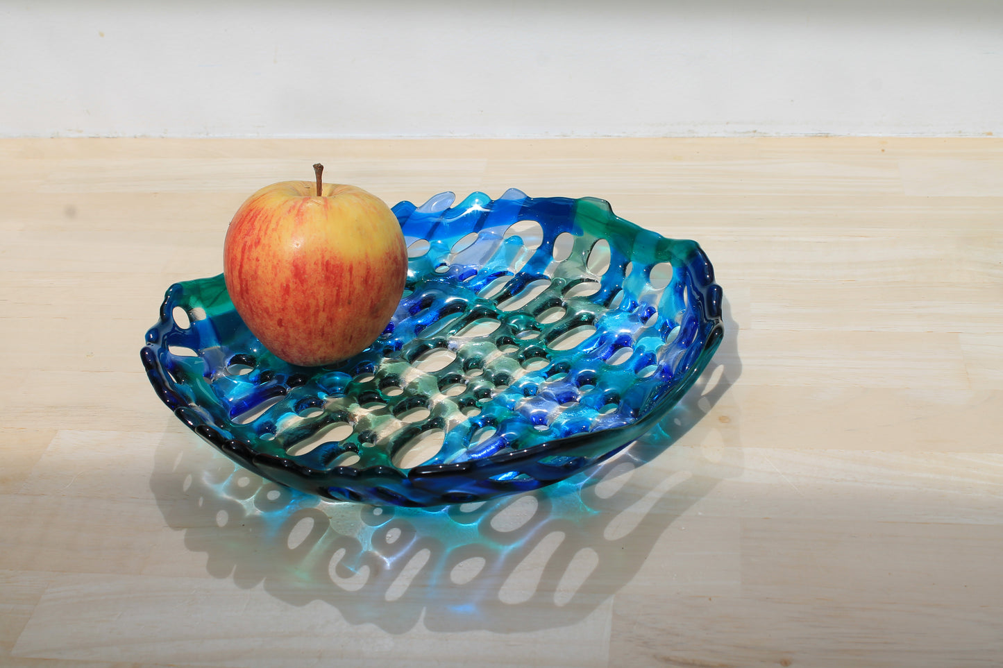 Coupe à fruits en verre camaieu bleu