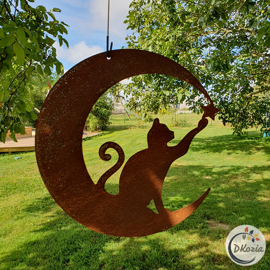 Le Chat dans la Lune - Suspension en métal découpé