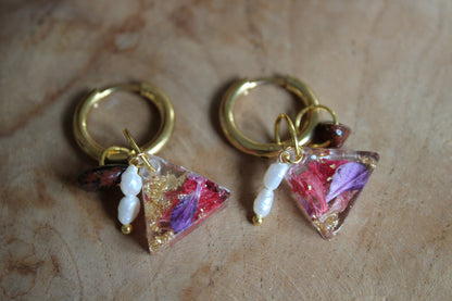 Boucles d’oreilles acier inoxydable, perle d’eau douce et pierre semi-précieuse