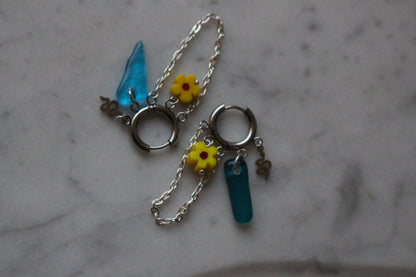 Boucles d’oreilles bleu lagon chaînettes