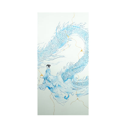 Triptyque mural en verre avec motifs bleus abstraits, déco artisanale éco-responsable, œuvre unique d’artisanat d’art.