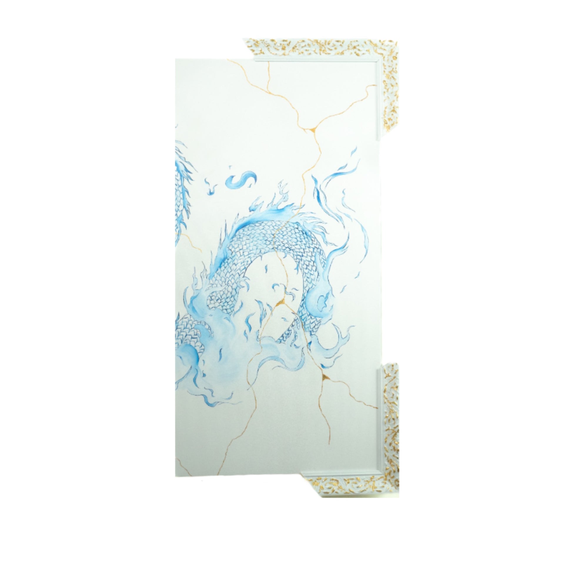 Triptyque mural en verre avec motifs bleus abstraits, déco artisanale éco-responsable, œuvre unique d’artisanat d’art.