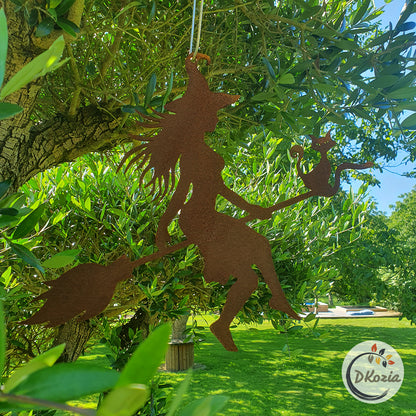 La Sorcière au chat - silhouette en métal découpé