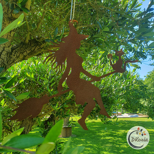 La Sorcière au chat - silhouette en métal découpé